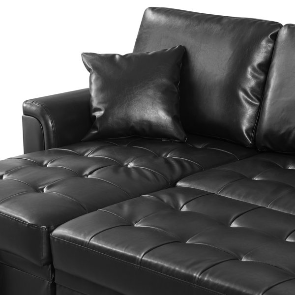 Outdo 86" Wide Faux Leather Reversible Upholstered Sleeper Chaise